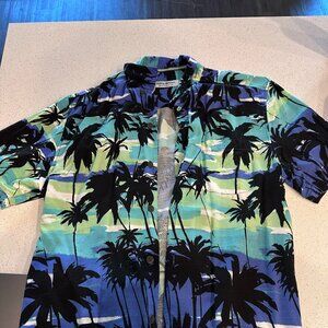 Tommy Bahama Veracruz Cay Palm Flurry Camp Shirt Blue Green Tropical Small